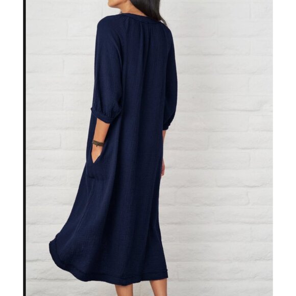 Ocean + Main Blue Gauze 100% Cotton Maxi Dress With Pockets Size 2X NWT - Picture 3 of 9